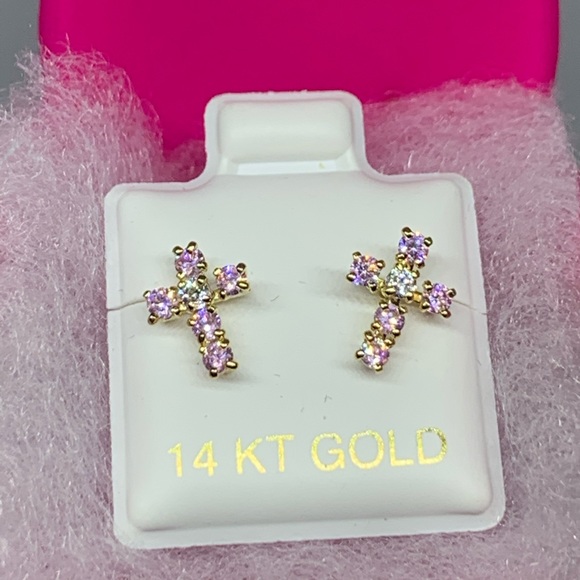 💥SALE💥 14k Gold Cross Earrings with stones ✨🌟 - Picture 2 of 7